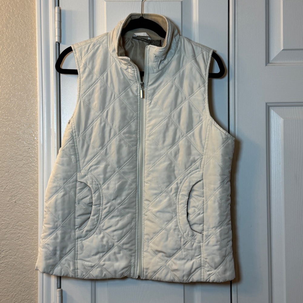 Jane‎ Ashley Women's Cream/Tan Sleeveless Pocket Zip Quilted Vest Outdoor Size L